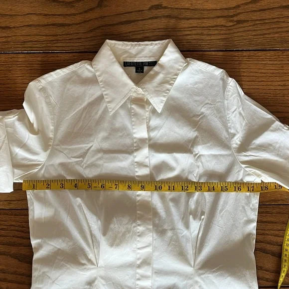 Lafayette 148 Button Down Short Sleeves Waist Tie Back Stretch Size 6 - Picture 8 of 12